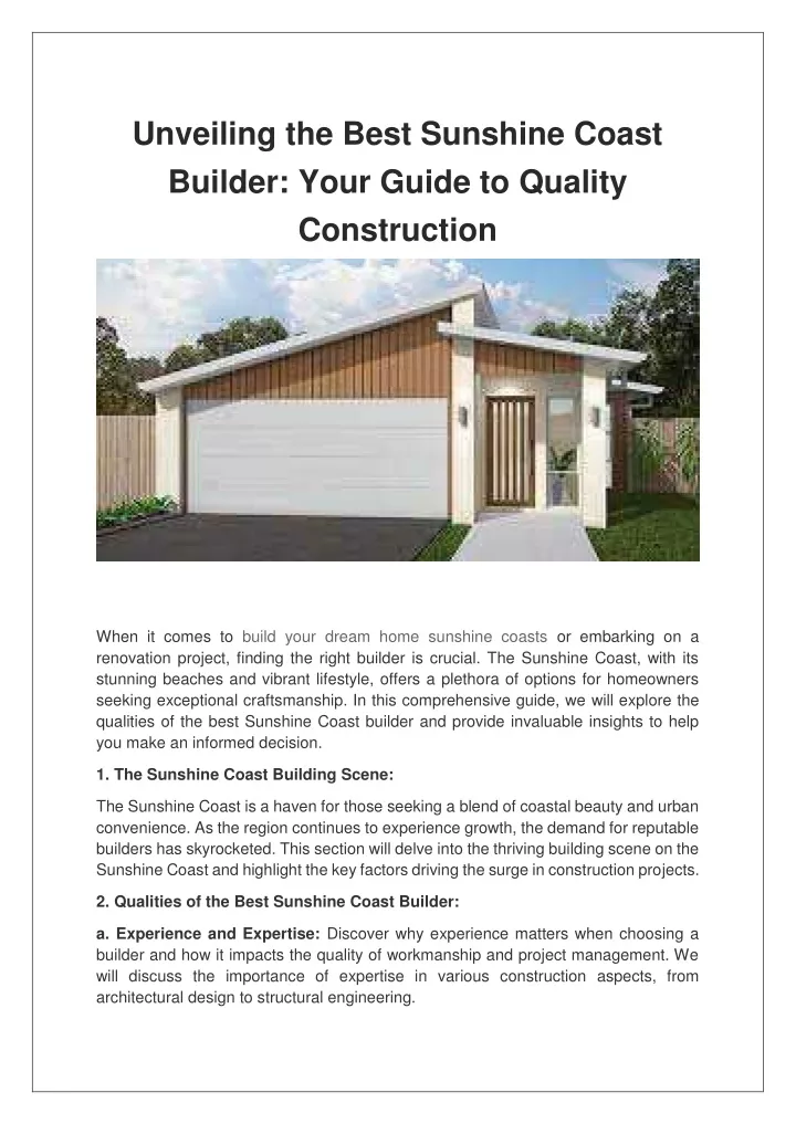 unveiling the best sunshine coast builder your