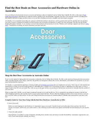Find the Best Deals on Door Accessories and Hardware Online in Australia