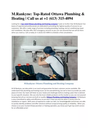 M.Rankyne: Top-Rated Ottawa Plumbing & Heating | Call us at  1 (613) 315-4094