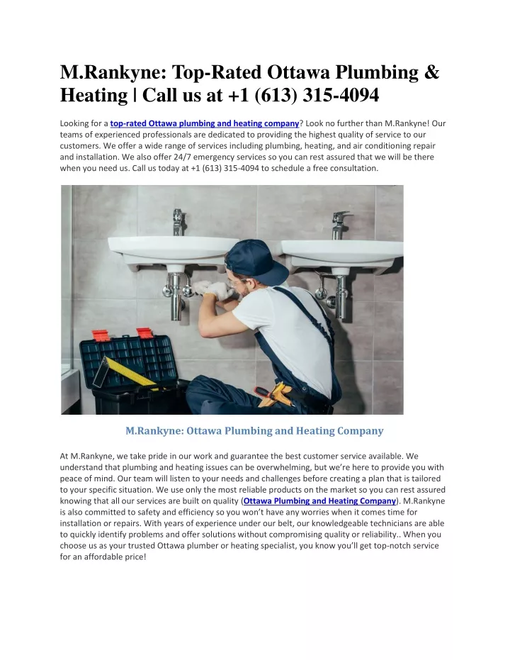 m rankyne top rated ottawa plumbing heating call