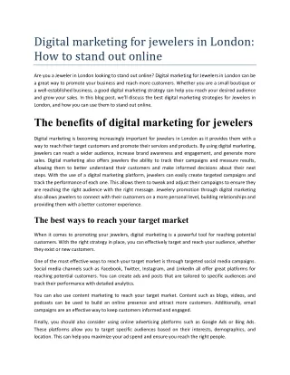 Digital marketing for jewelers in London