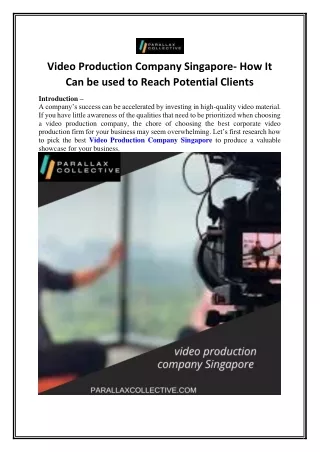 Leading Video Production Company In Singapore