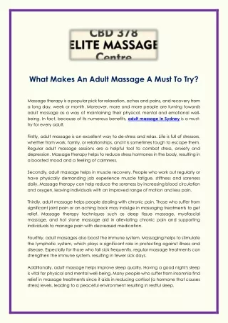 What Makes An Adult Massage A Must To Try