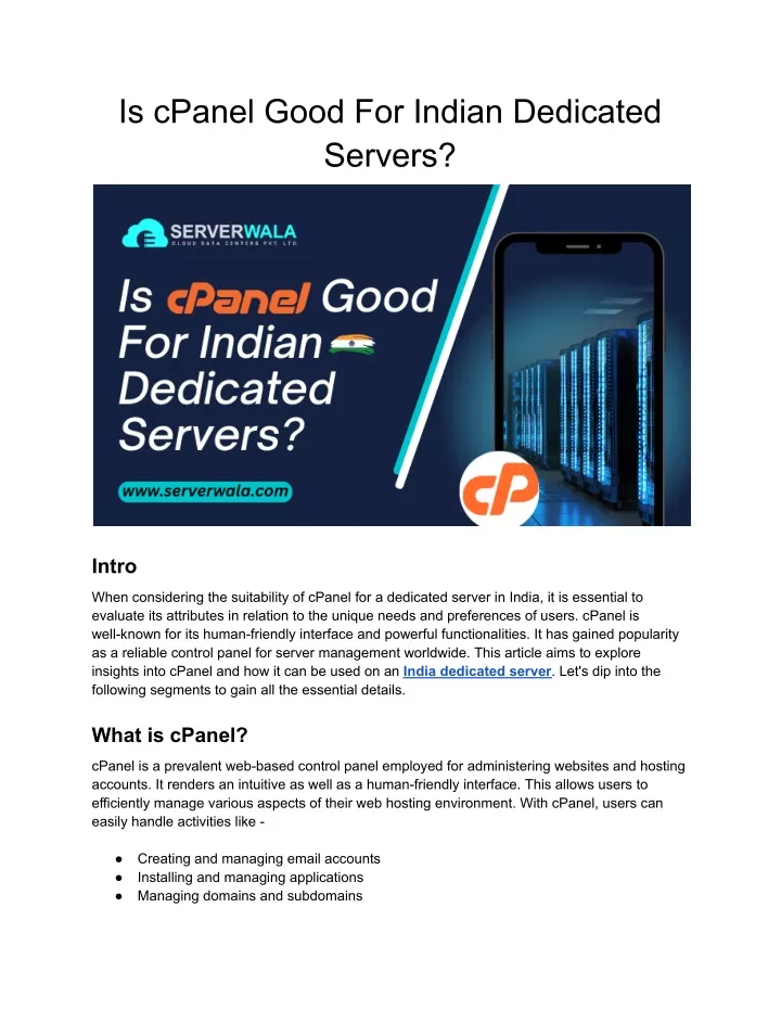 is cpanel good for indian dedicated servers