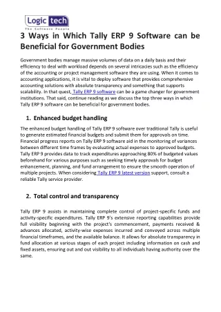 3 Ways In Which Tally ERP 9 Software can be Beneficial for Government Bodies