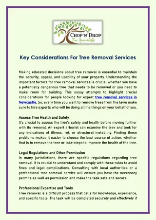 Key Considerations For Tree Removal Services