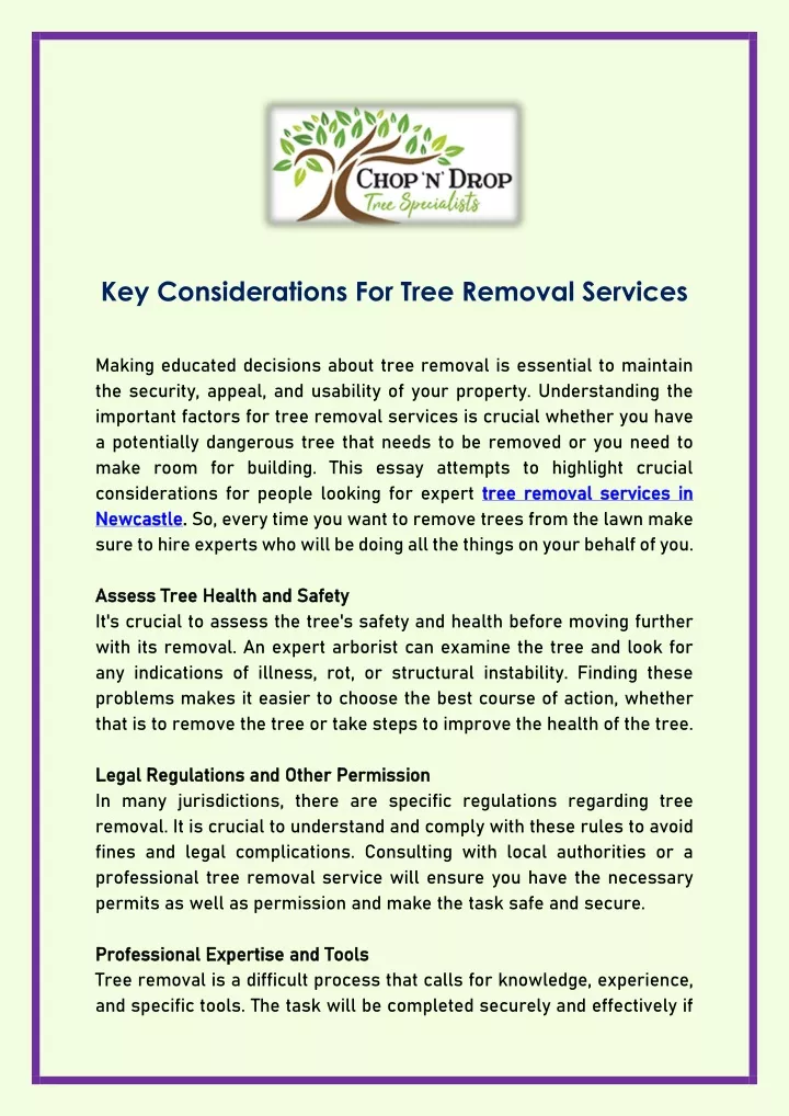 key considerations for tree removal services