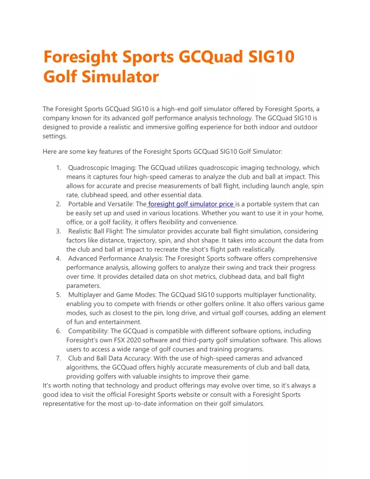 foresight sports gcquad sig10 golf simulator