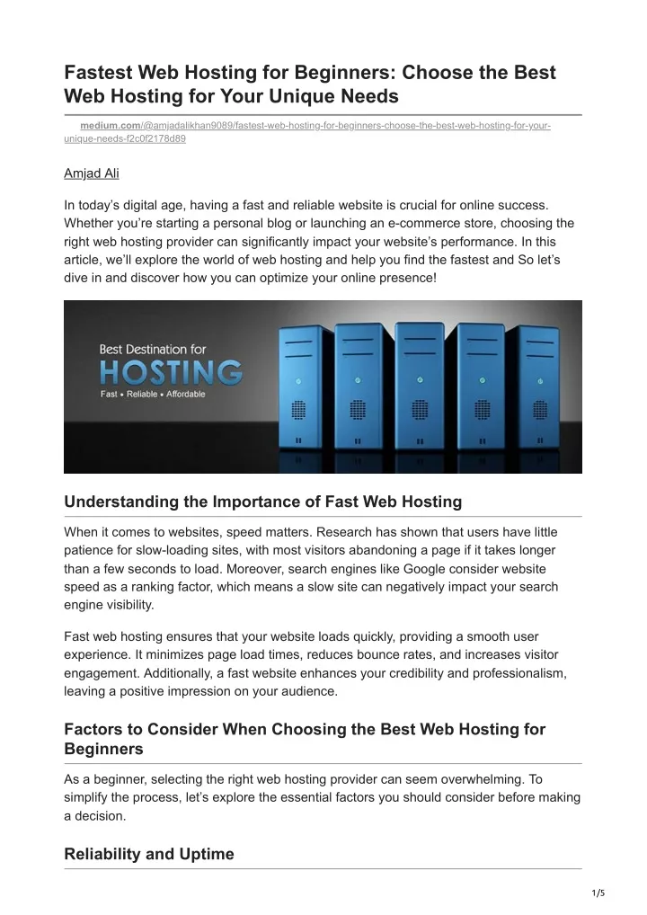 fastest web hosting for beginners choose the best