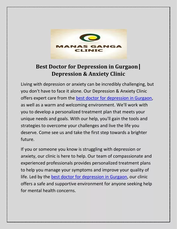 best doctor for depression in gurgaon depression