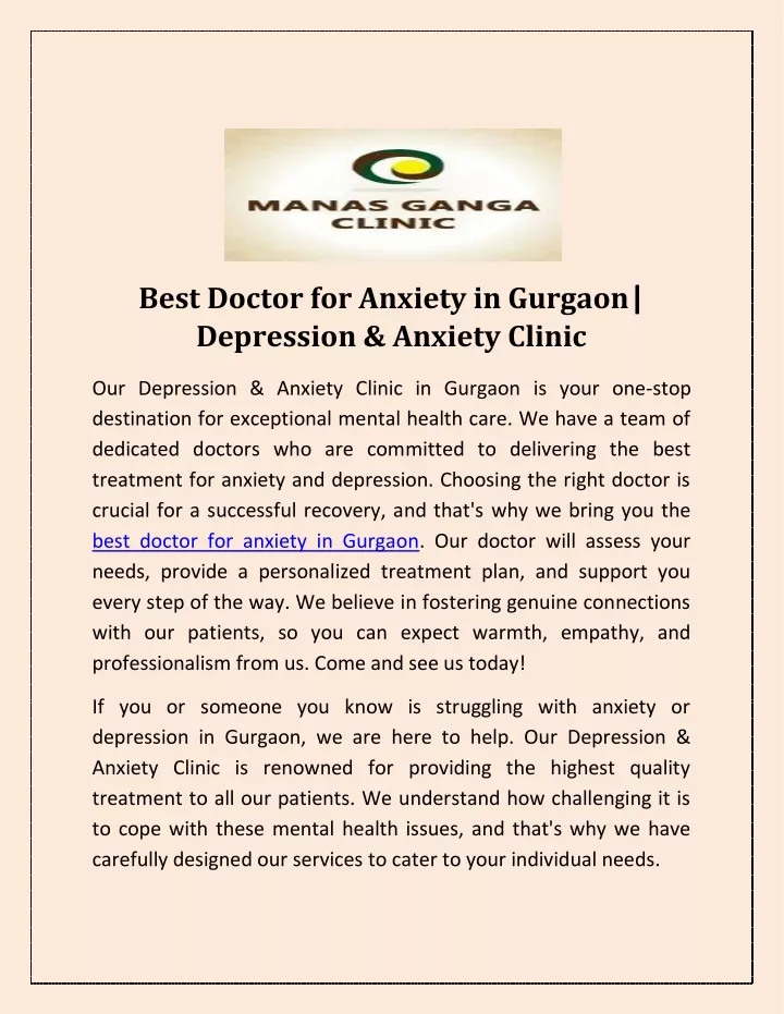 best doctor for anxiety in gurgaon depression