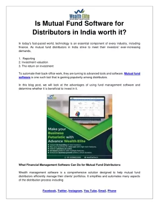 Is Mutual Fund Software for Distributors in India worth it