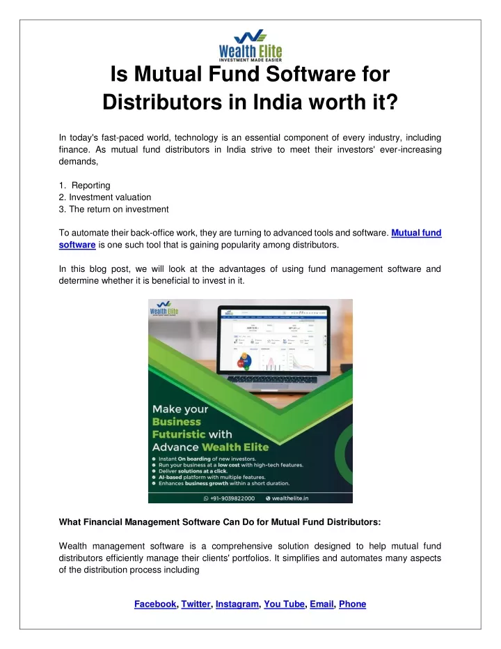 is mutual fund software for distributors in india