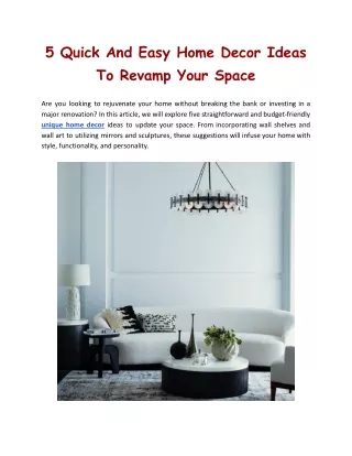 5 Quick And Easy Home Decor Ideas To Revamp Your Space