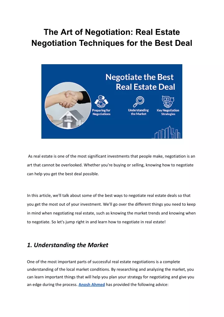 the art of negotiation real estate negotiation
