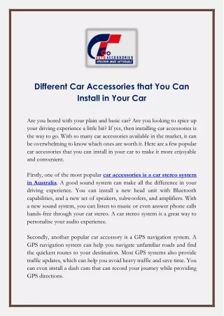 Different Car Accessories that You Can Install in Your Car