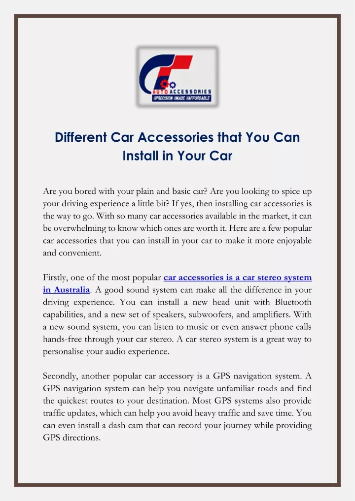 different car accessories that you can install