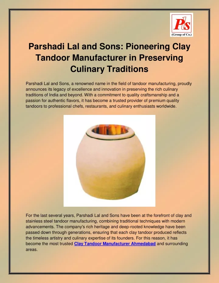 parshadi lal and sons pioneering clay tandoor