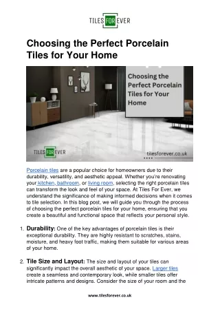 Choosing the Perfect Porcelain Tiles for Your Home