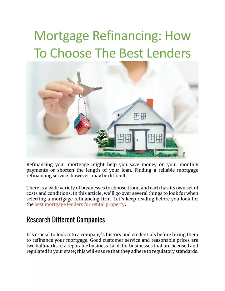 mortgage refinancing how to choose the best