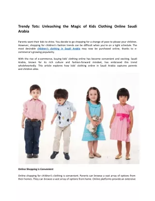 Trendy Tots: Unleashing the Magic of Kids Clothing Online Saudi Arabia
