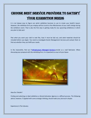 Choose Best Service Provider to Satisfy Your Exhibition Needs