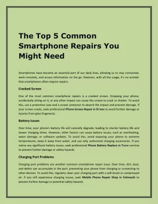 The Top 5 Common Smartphone Repairs You Might Need