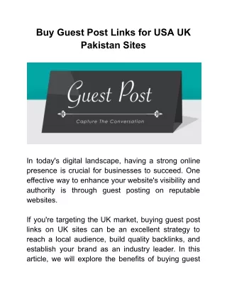 Buy Guest Post Links for USA UK Pakistan Sites