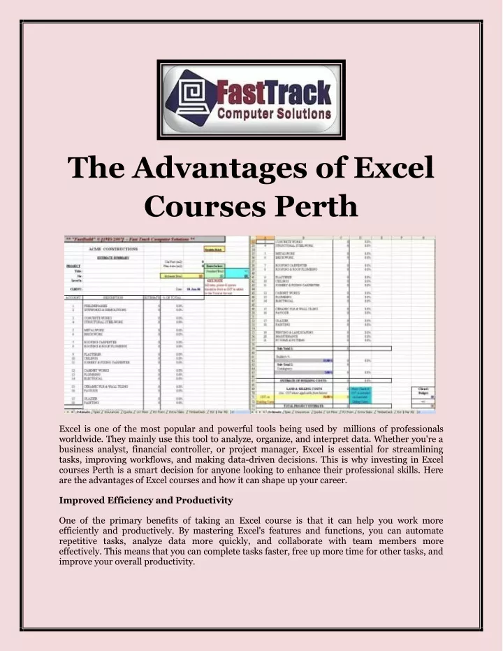 the advantages of excel courses perth