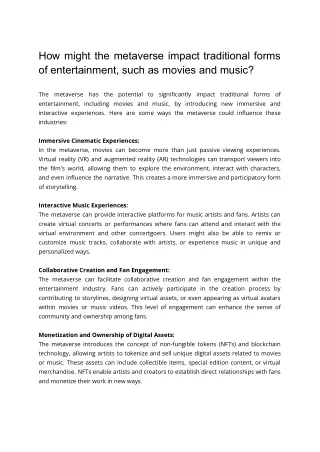 Metaverse For Entertainment