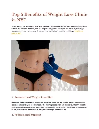 Top 5 Benefits of Weight Loss Clinic in NYC