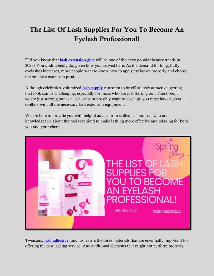 the list of lash supplies for you to become