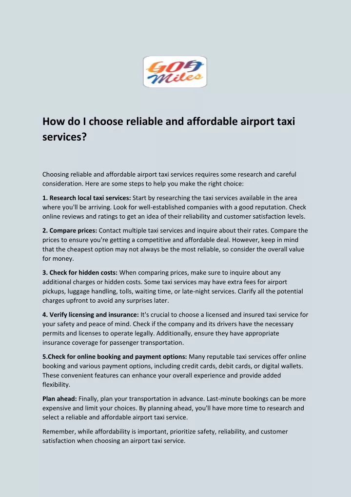 how do i choose reliable and affordable airport