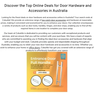 Discover the Top Online Deals for Door Hardware and Accessories in Australia
