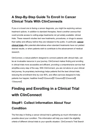 A Step-By-Step Guide To Enroll In Cancer Clinical Trials With ClinConnects