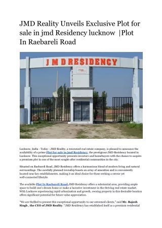 Plot In Raebareli Road  -JMD Reality-Press Release