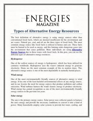 Types of Alternative Energy Resources