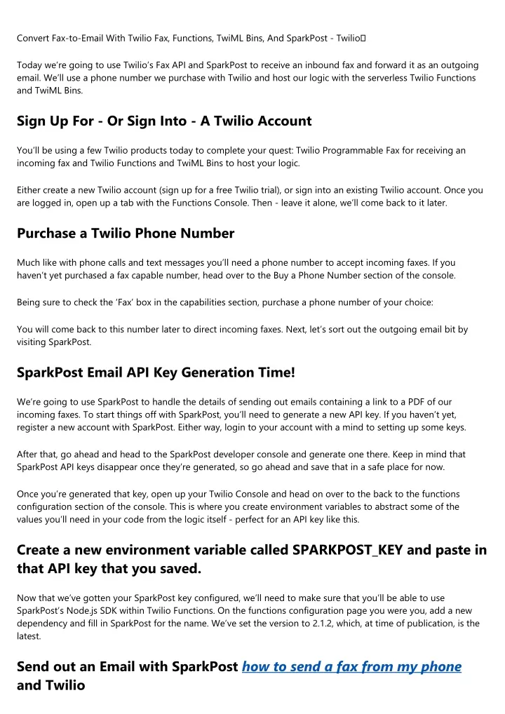 convert fax to email with twilio fax functions