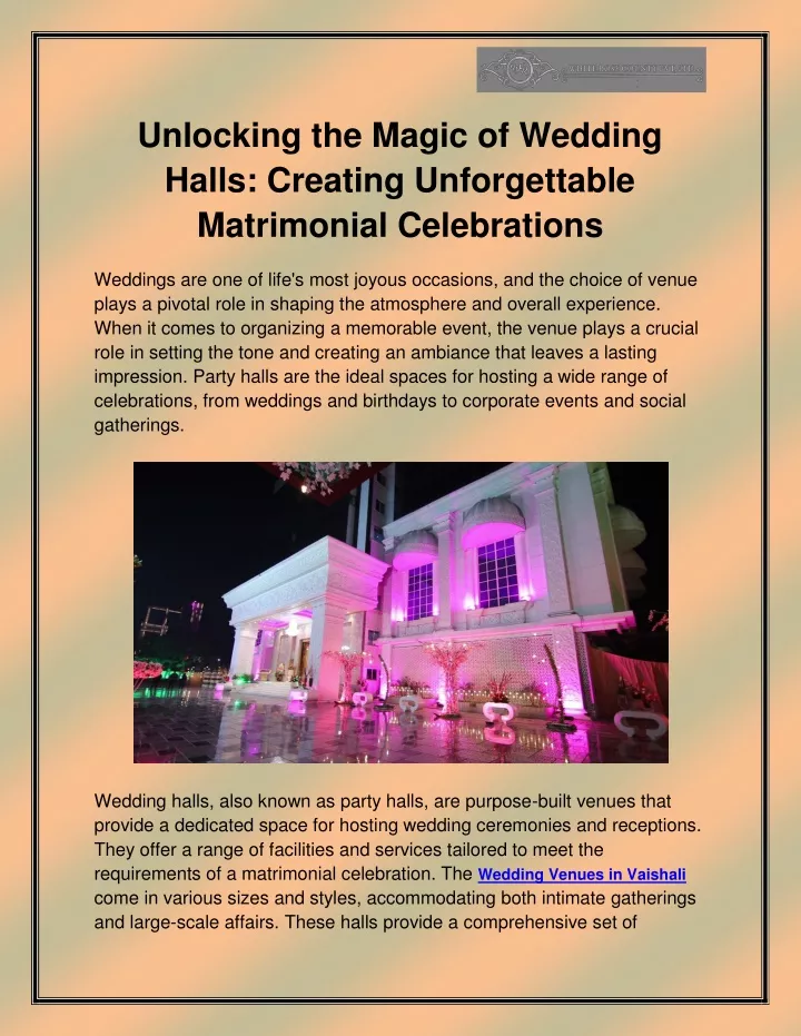 unlocking the magic of wedding halls creating