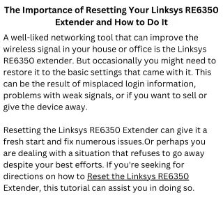 The Importance of Resetting Your Linksys RE6350 Extender and How to Do It