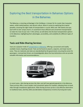 Exploring the Best transportation in Bahamas Options in the Bahamas