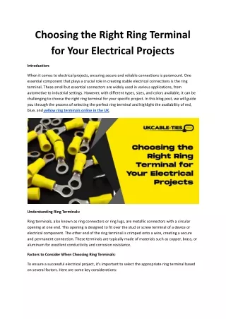 Choosing the Right Ring Terminal for Your Electrical Projects