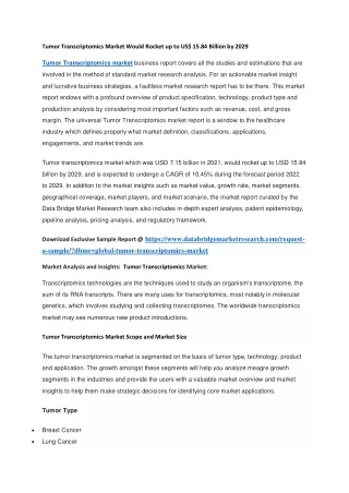 tumor transcriptomics market would rocket