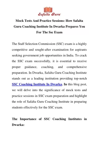 SSC Coaching Institute In Dwarka Call-9310174481