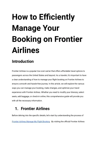 How to Efficiently Manage Your Booking on Frontier Airlines