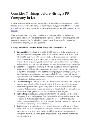 Consider 7 Things before Hiring a PR Company In LA