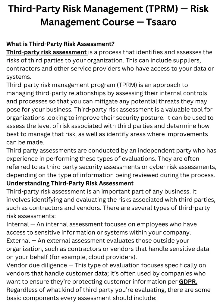 third party risk management tprm risk management