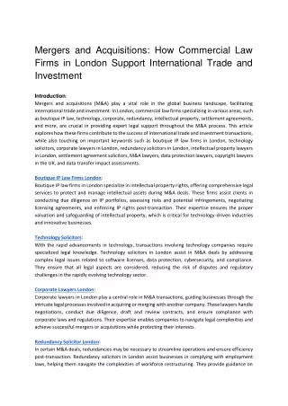 Mergers and Acquisitions_ How Commercial Law Firms in London Support International Trade and Investment