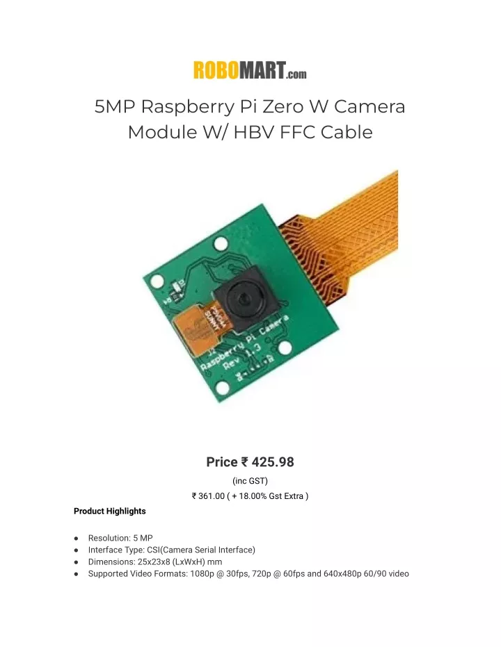 5mp raspberry pi zero w camera module