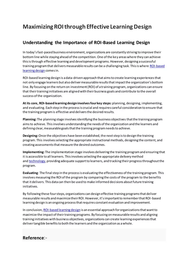 maximizing roi through effective learning design